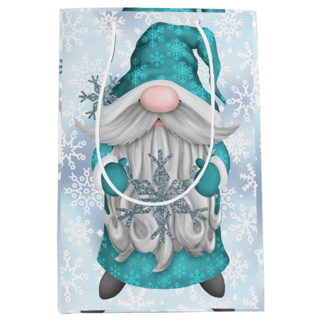 Bolsa De Regalo Mediana Gnomo de copo de nieve azul (Anverso)