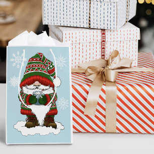Bolsa De Regalo Mediana Gnomo de Navidad Acogedor Rojo Verde Invierno Lind
