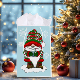 Bolsa De Regalo Mediana Gnomo de Navidad Acogedor Rojo Verde Invierno Lind
