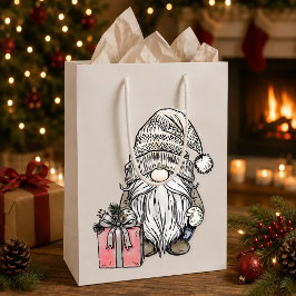 Bolsa De Regalo Mediana Gnomo de Navidad con regalo