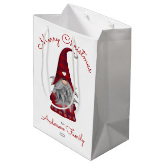 Bolsa De Regalo Mediana Gnomo Navideño Encantador Rústico Personalizado