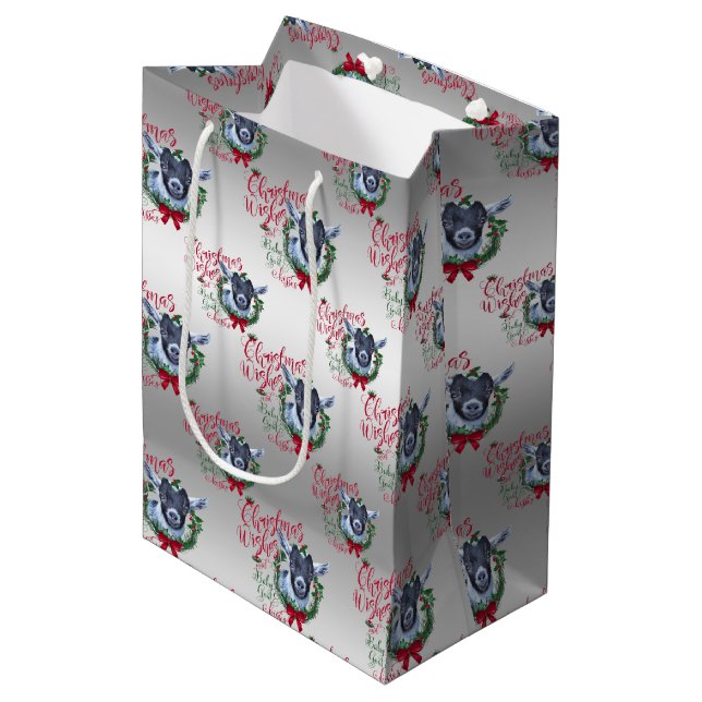 Bolsa De Regalo Mediana GOAT | Navidades Desean Besos De Cabra Bebé Pígmy (Angulo Anverso)