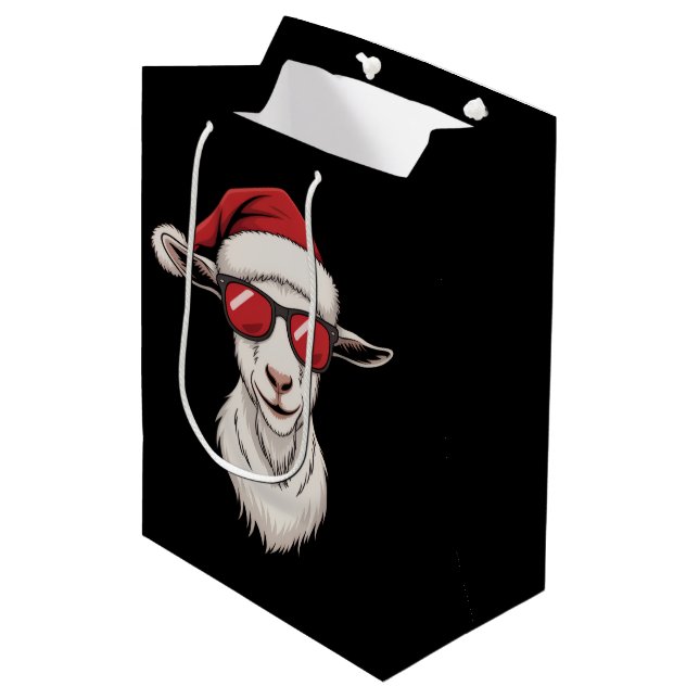 Bolsa De Regalo Mediana Goat Santa Hat Funny Cute Farm Animal Farmer Xmas (Angulo Anverso)