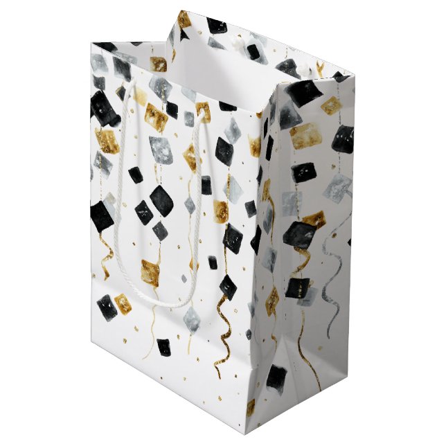 Bolsa De Regalo Mediana Gold Black Glam Confetti Christmas (Angulo Anverso)