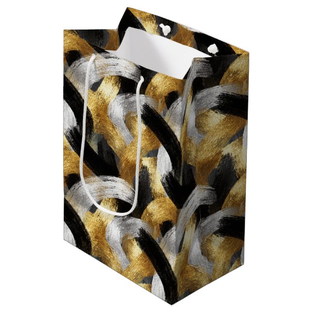 Bolsa De Regalo Mediana Gold Black Silver Glam Confetti Christmas (Angulo Anverso)