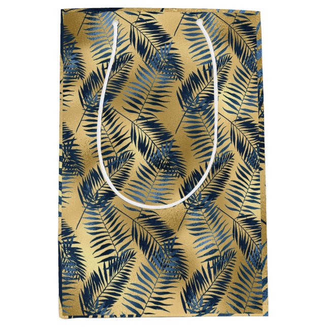 Bolsa De Regalo Mediana Gold Blue Palm Leaf Wrapping Paper  (Anverso)