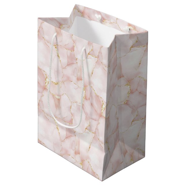 Bolsa De Regalo Mediana Gold Blush Pink Rose Petals Floral Wedding (Angulo Anverso)