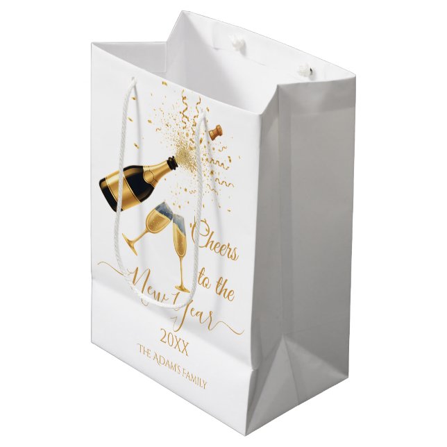 Bolsa De Regalo Mediana  Gold Champagne Cheers New Year (Angulo Anverso)