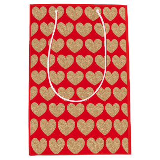 Bolsa De Regalo Mediana Gold Hearts On Red Background