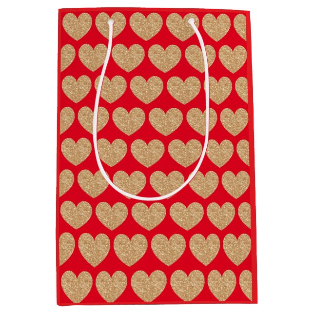 Bolsa De Regalo Mediana Gold Hearts On Red Background (Anverso)