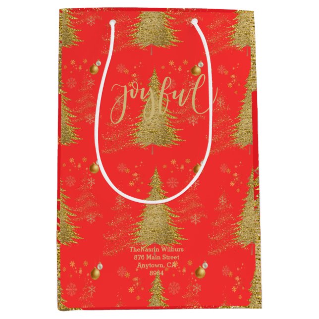 Bolsa De Regalo Mediana Gold JOYFUL on Red Christmas (Anverso)