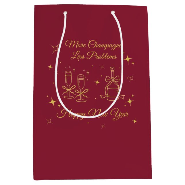 Bolsa De Regalo Mediana Gold Line Art New Year Design (Anverso)