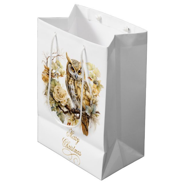 Bolsa De Regalo Mediana Gold Owl On A Branch Christmas (Angulo Anverso)