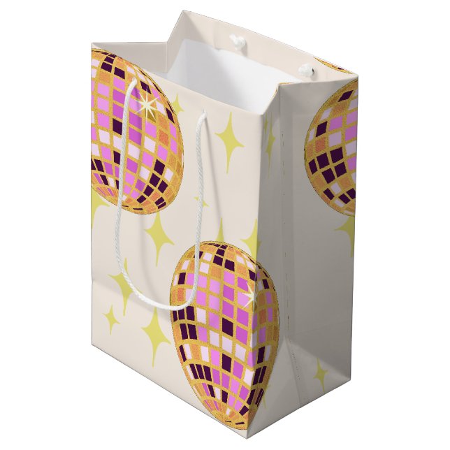Bolsa De Regalo Mediana Gold Retro Disco Ball Beige (Angulo Anverso)
