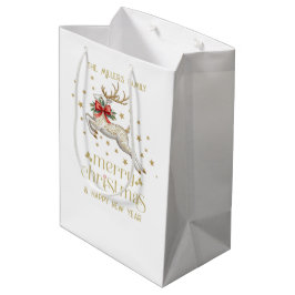 Bolsa De Regalo Mediana Gold White Christmas Reindeer