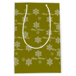Bolsa De Regalo Mediana Gold Wrapping Paper Happy Holidays Snowflakes