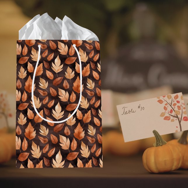 Bolsa De Regalo Mediana Golden Amber Brown Autumn Leaf Pattern (Subido por el creador)