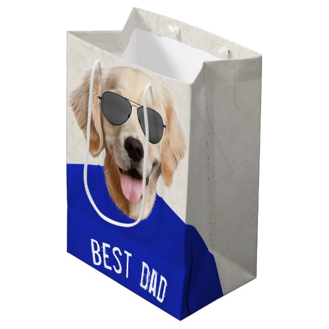 Bolsa De Regalo Mediana Golden Retriever con gafas de sol para papá (Angulo Anverso)