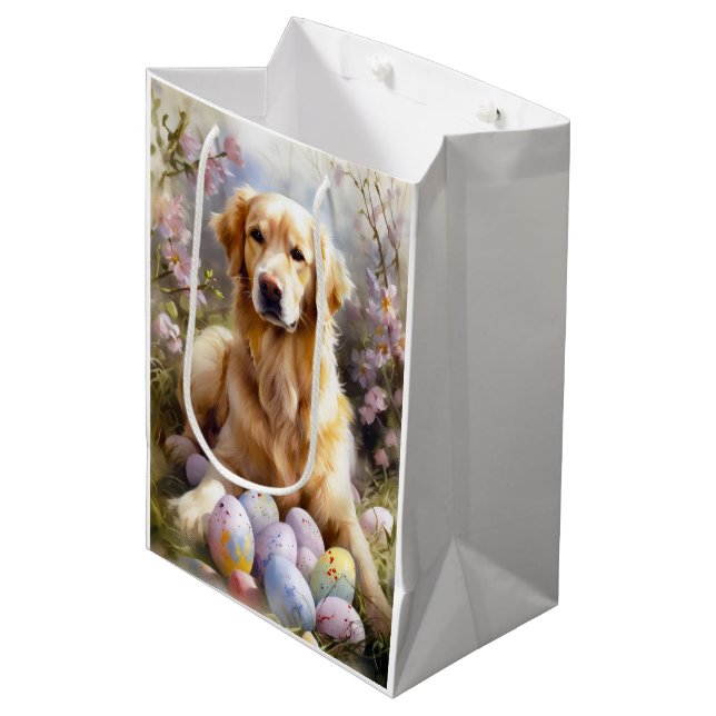 Bolsa De Regalo Mediana Golden Retriever con huevos de Pascua (Angulo Anverso)