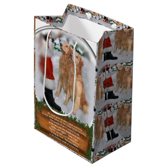 Bolsa De Regalo Mediana Golden Retriever cree en los Navidades (Angulo Anverso)