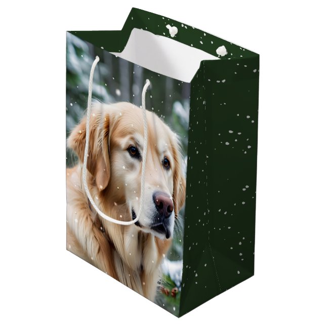 Bolsa De Regalo Mediana Golden Retriever In Snowflakes (Angulo Anverso)