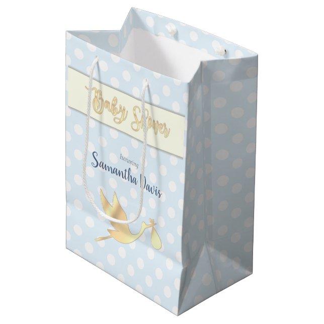 Bolsa De Regalo Mediana Golden Stork Baby Boy Baby Shower (Angulo Anverso)