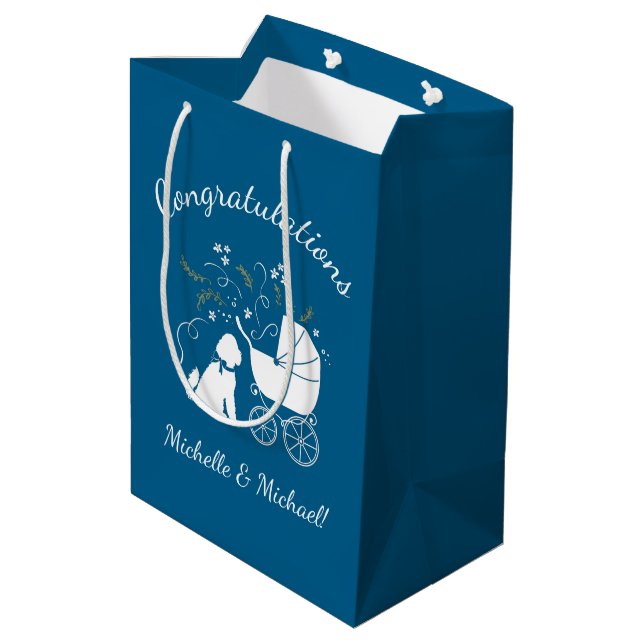 Bolsa De Regalo Mediana Goldendoodle Dog Baby Shower Boy Blue (Angulo reverso)