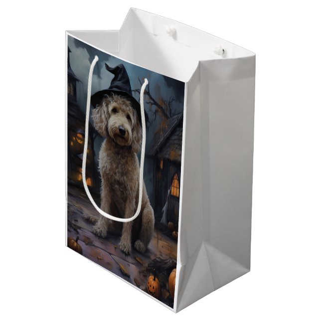 Bolsa De Regalo Mediana Goldendoodle Pumpkins Halloween Scary (Angulo Anverso)