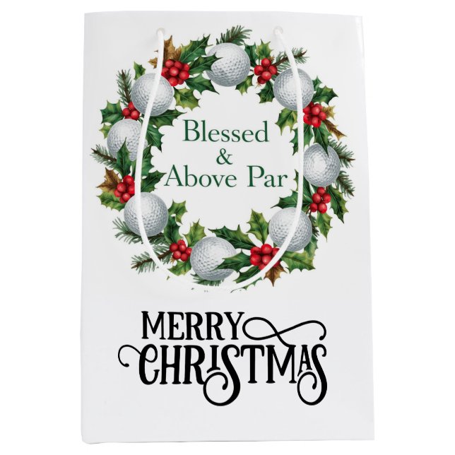 Bolsa De Regalo Mediana Golf Christmas themed with Wreath  (Anverso)