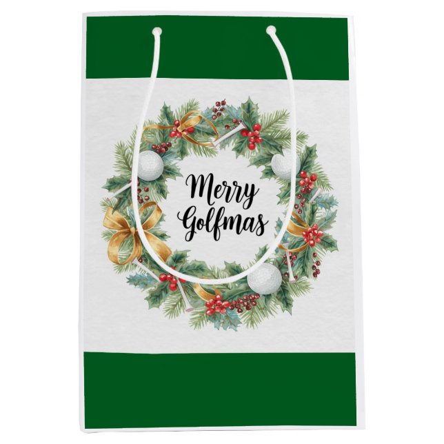 Bolsa De Regalo Mediana Golf Christmas themed with Wreath  (Anverso)
