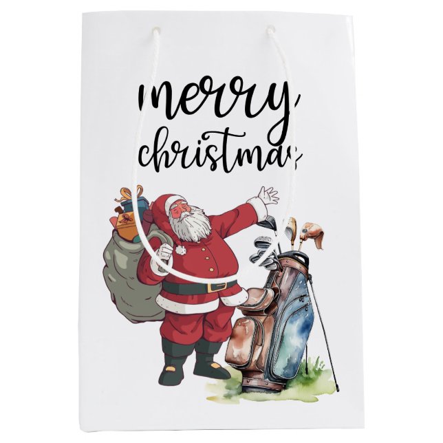 Bolsa De Regalo Mediana Golf Santa Claus con árbol de Navidad (Anverso)