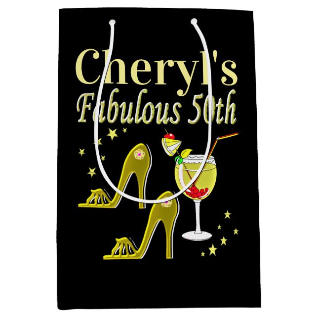 BOLSA DE REGALO MEDIANA GORGEOUS GOLD 50TH BIRTHDAY DISEÑN (Anverso)