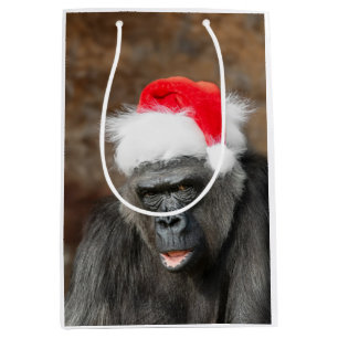Bolsa De Regalo Mediana Gorilla Biddy en un Gorra de Navidades festivos