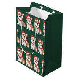 Bolsa De Regalo Mediana Gorrito de Santa Corgi de Navidad - Pino Perenne R