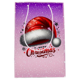 Bolsa De Regalo Mediana Gorro de Santa Escarlata Brillante