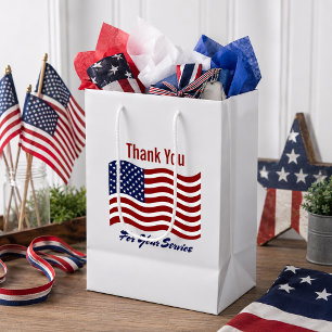 Bolsa De Regalo Mediana Gracias Bandera Americana Veterano Blanco