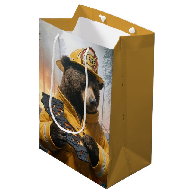 Bolsa De Regalo Mediana Gracias, California Firefighter Bear (Angulo Anverso)