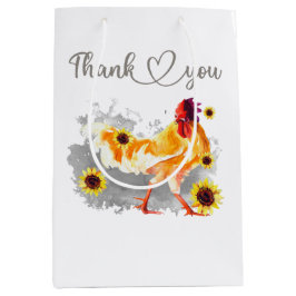 Bolsa De Regalo Mediana Gracias gallo amarillo acuarela con girasol
