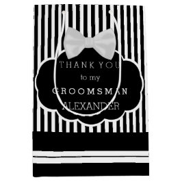 Bolsa De Regalo Mediana Gracias Groomsman Stripes White Bow Tie y nombre
