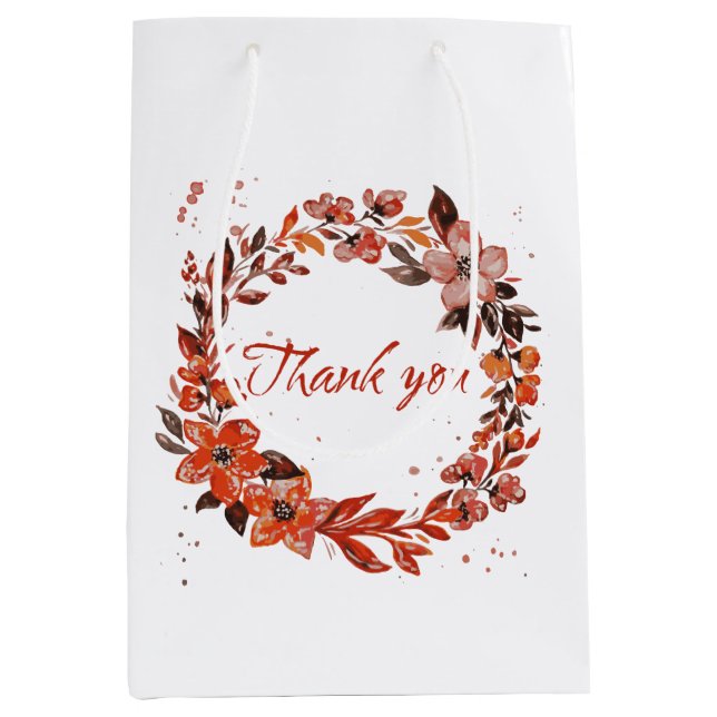 Bolsa De Regalo Mediana Gracias Naranja Floral Heart Wreath (Anverso)