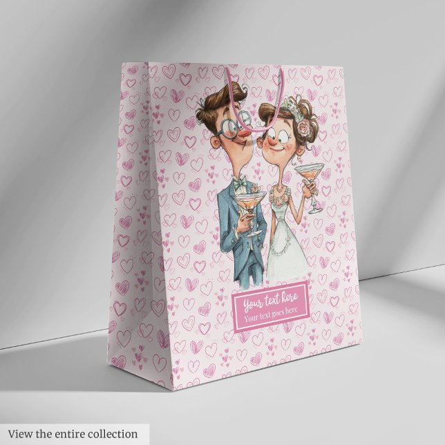Bolsa De Regalo Mediana Graciosa novia Groom Gift Bag Quirky Style Persona (Funny Bride Groom Gift Bag Quirky Cartoon Style)