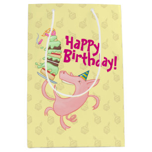 Bolsa De Regalo Mediana ¡Gracioso Cerdo Feliz Cumpleaños! Personalizado de