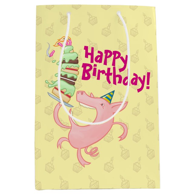 Bolsa De Regalo Mediana ¡Gracioso Cerdo Feliz Cumpleaños! Personalizado de (Anverso)