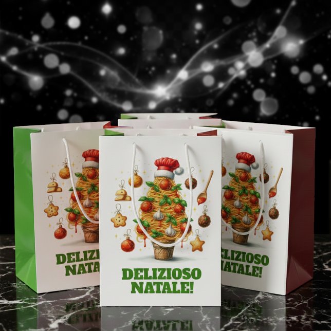 Bolsa De Regalo Mediana Gracioso Espagueti Árbol de Navidad Delizioso Nata (Delizioso Natale! Spaghetti Christmas Tree Gift Bags Cover Photo)