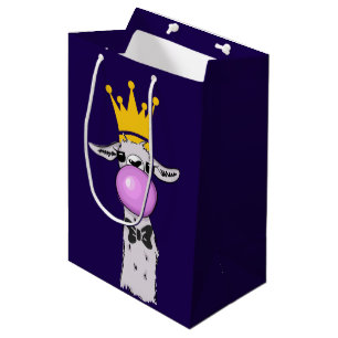 Bolsa De Regalo Mediana Gracioso Ilustracion de Llama que sopla una burbuj