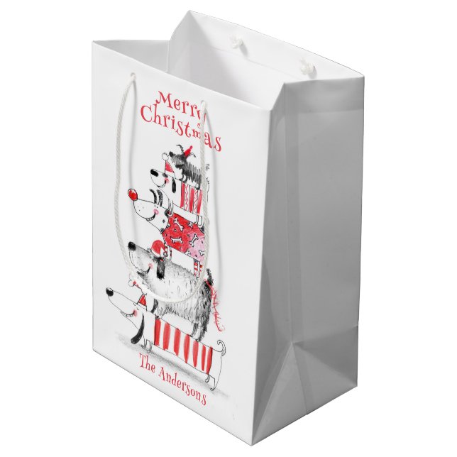Bolsa De Regalo Mediana Gracioso perro rico festivo Feliz Navidad (Angulo reverso)