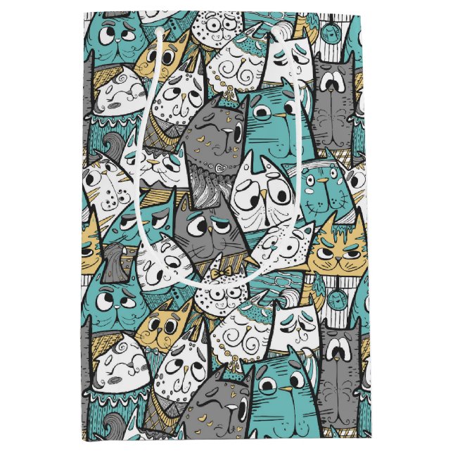 Bolsa De Regalo Mediana Graciosos Gatos Jugadores (Anverso)