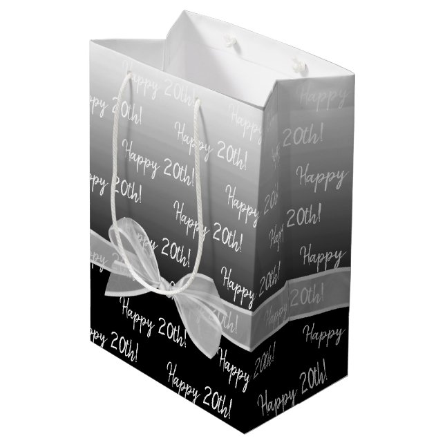 Bolsa De Regalo Mediana Gradiente Cumpleaños 20 con lazo blanco (Angulo reverso)
