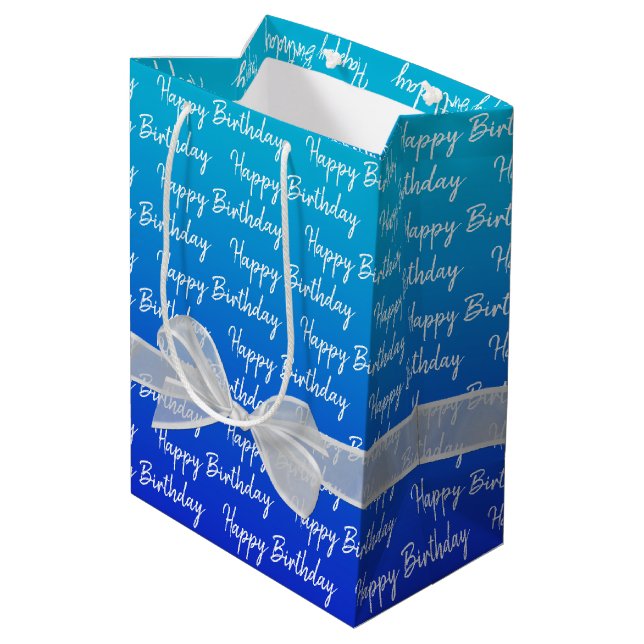 Bolsa De Regalo Mediana Gradiente Feliz Cumpleaños Con Lazo Blanco (Angulo reverso)