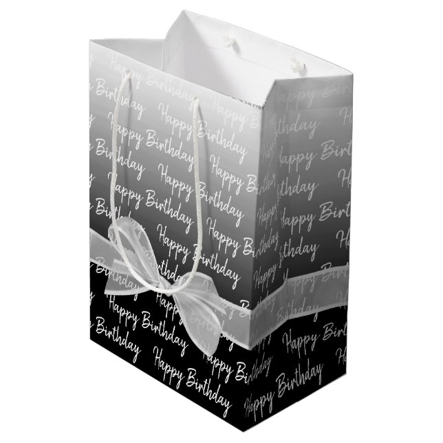 Bolsa De Regalo Mediana Gradiente Feliz Cumpleaños Con Lazo Blanco (Angulo reverso)